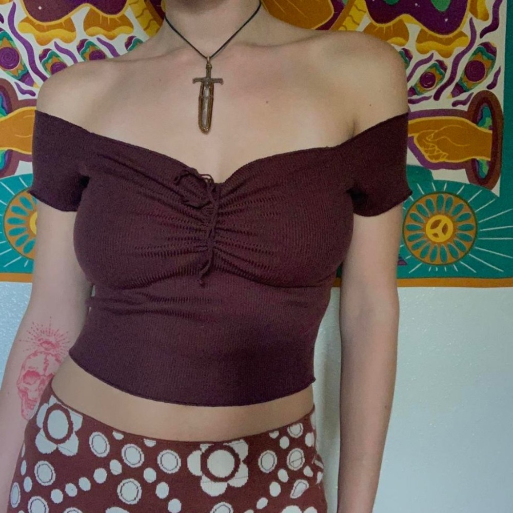 Urban Outfitters Off the Shoulder Brown Crop Top